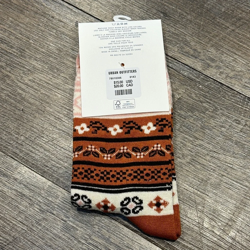 Urban Outfitters Floral Socks - Cream and Brown - Kara Patterned Crew Sock NWT